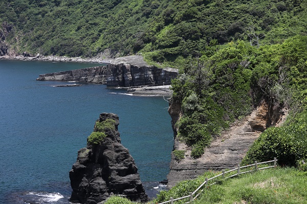 海岸園地越しにみるホルンフェルスの写真